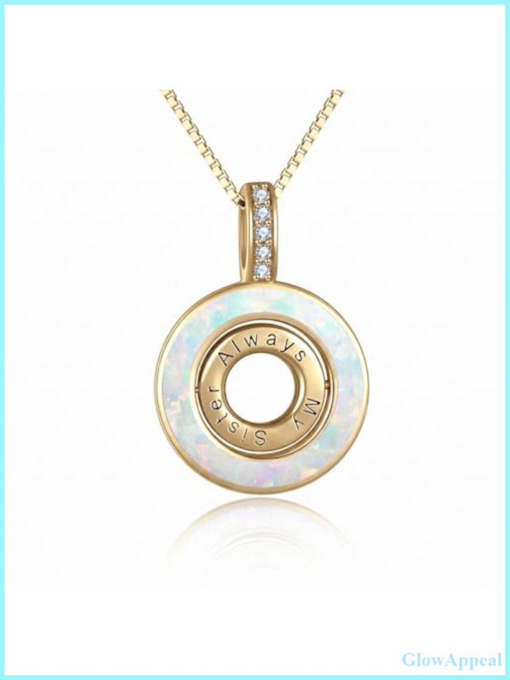 Gold Plated Opal Pendant Necklace Stainless Steel Sister Gift